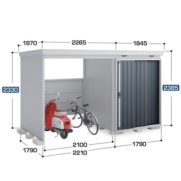 フォルタウィズ FW-22K+1818S スタンダード 外観:左開放スペース 右物置 多雪型 幅:4110mm×奥行:1970mm 高さ:2085mm